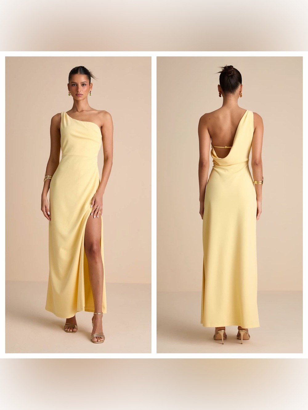 Lulu's Maevyn Light Yellow Cowl Back Column Maxi Dress